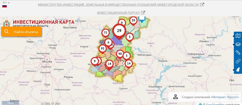 Интерактивная карта появилась на инвестиционном портале Нижегородской области