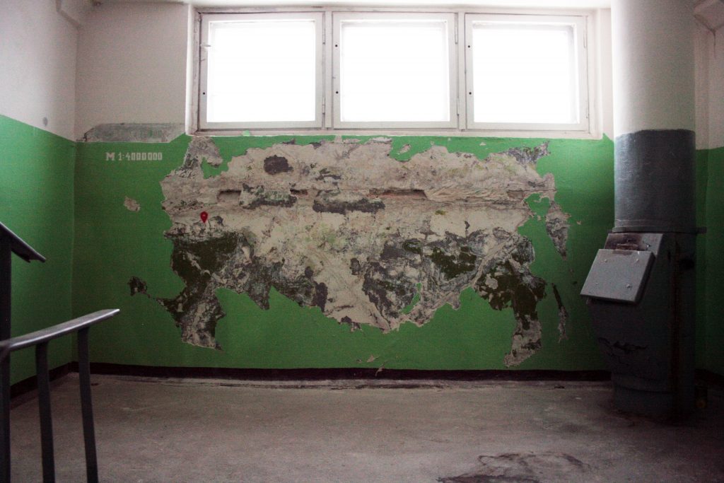 Фото дня: нижегородский художник вырубил карту России на стене в подъезде дома
