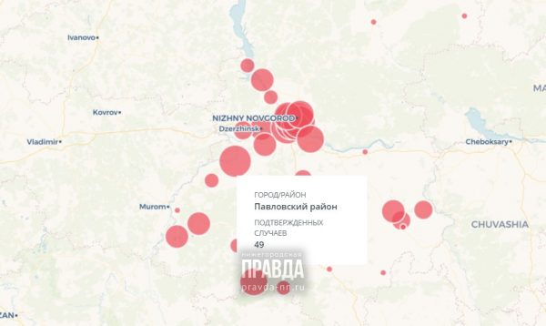 Опубликована онлайн-карта распространения коронавируса по городам и районам Нижегородской области