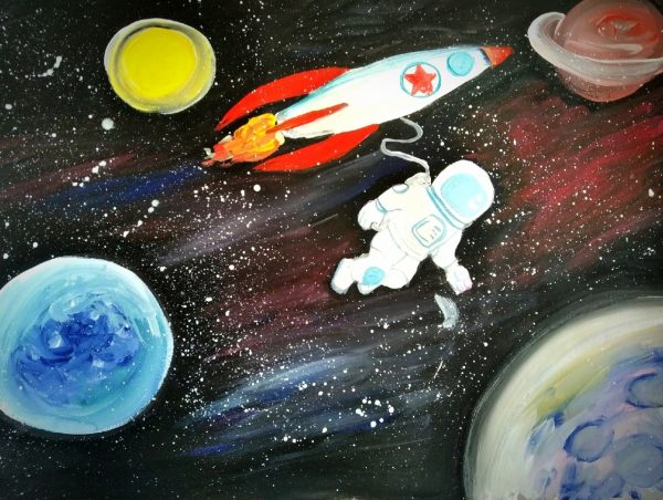 Дети рисуют космос на областном арт-фестивале «12 апреля»