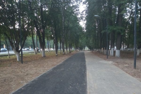 В сквере вдоль проспекта Гагарина начали асфальтировать велодорожку