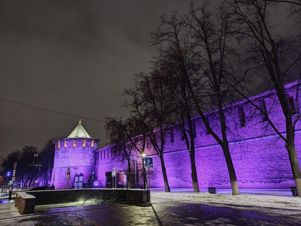 Нижегородский кремль украсили специальной подсветкой в Международный день «белого лепестка»