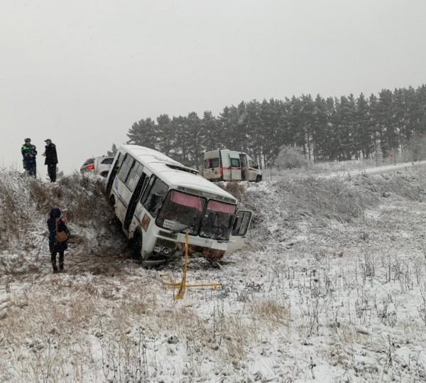 >Рейсовый автобус вылетел в кювет в Нижегородской области: есть пострадавшие