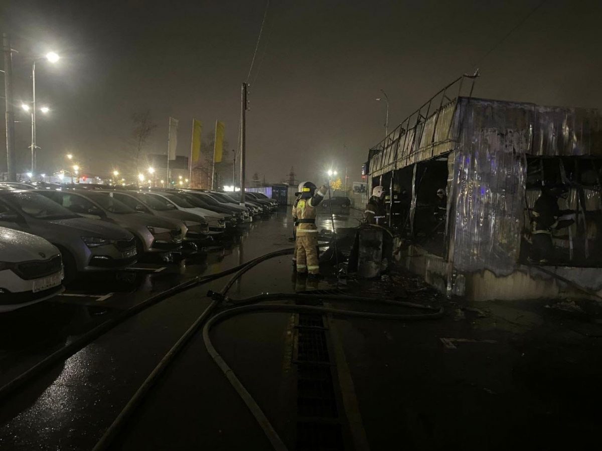 10 автомобилей было повреждено в пожаре у автосалона на Комсомольское шоссе