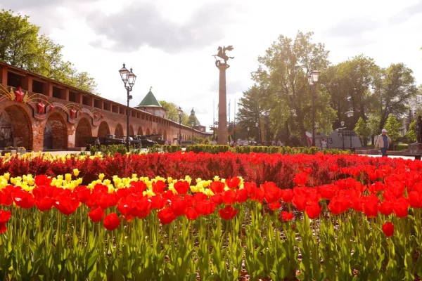 Декоративные яблони, сирень и тюльпаны расцвели в Нижегородском кремле