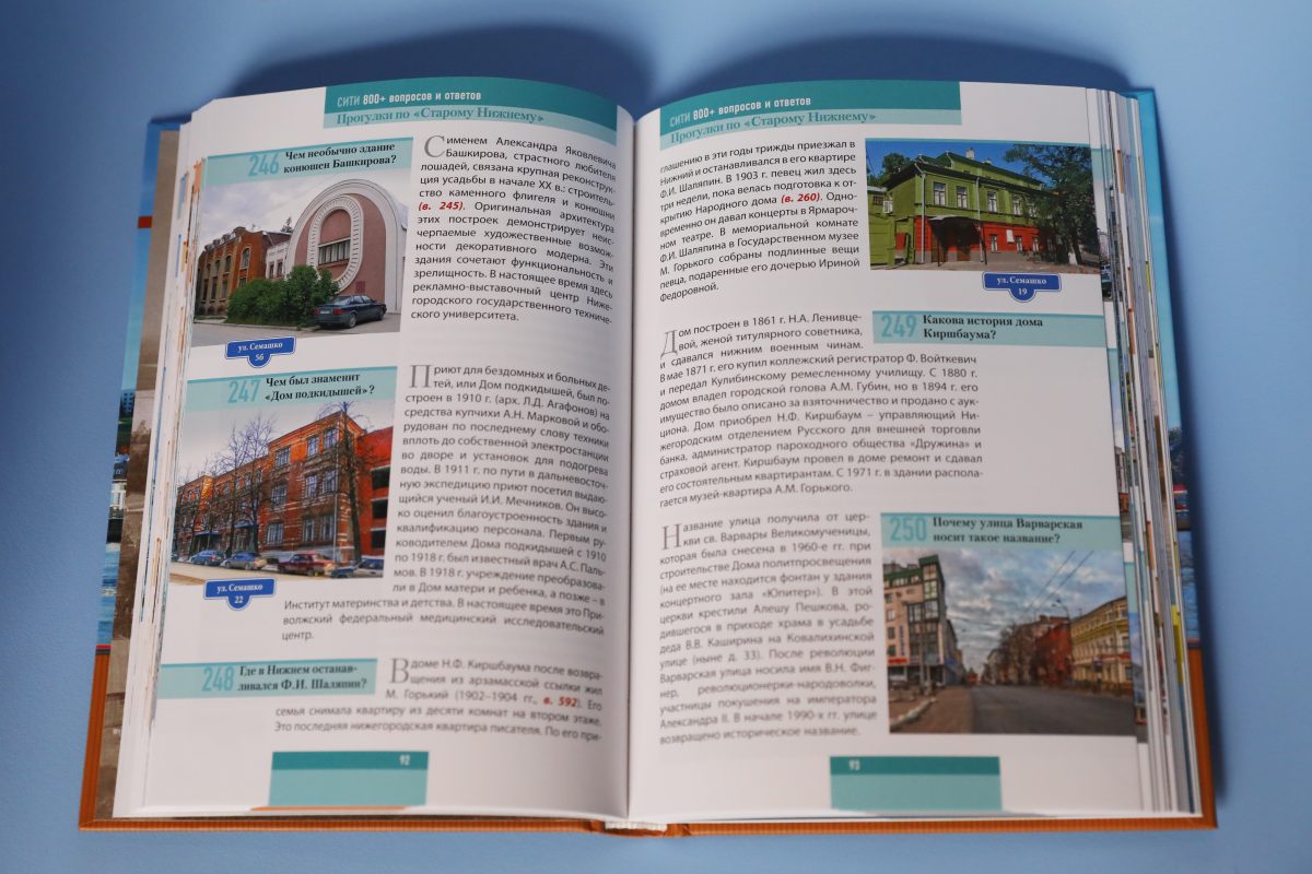 В справочнике-путеводителе есть вопросы и ответы про каждое историческое здание на главных улицах города