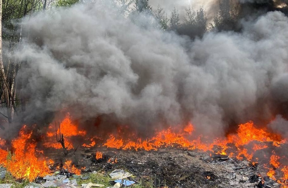 Свалка мусора загорелась в поселке Селекционной станции 7 июня