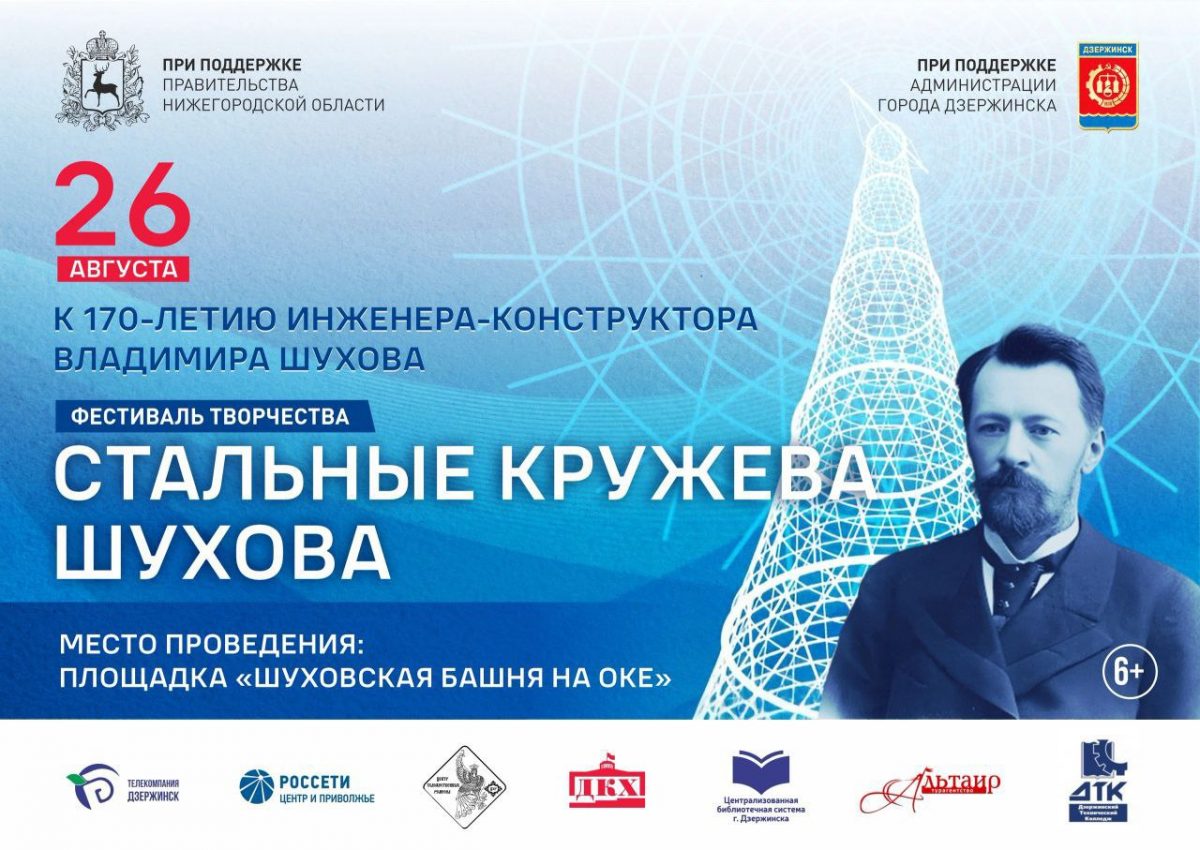 Фестиваль творчества к 170-летию со дня рождения инженера Шухова состоится в Дзержинске