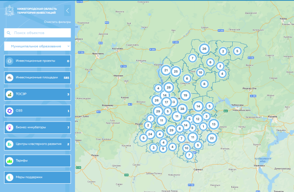 Информация о доступной инженерной инфраструктуре добавлена на инвестиционную карту Нижегородской области