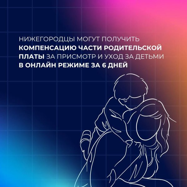 Нижегородцы могут получить компенсацию части родительской платы за присмотр и уход за детьми в онлайн-режиме за 6 дней