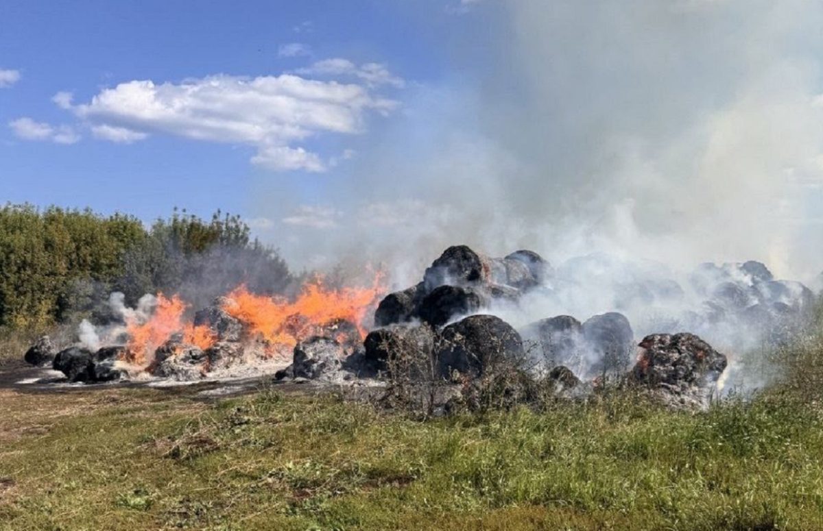 Тюки сена загорелись на поле в Пильнинском районе
