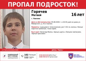 16-летнего пропавшего мальчика ищут в Павлове