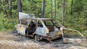 В Навашинском округе машина сгорела после наезда на дерево