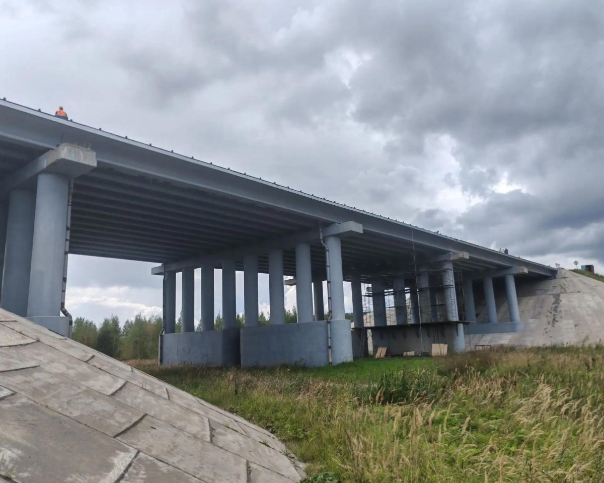 На мосту через реку Шелокшонка на трассе М‑7 «Волга» завершили укладку выравнивающего слоя из бетона на левой части&nbsp;моста