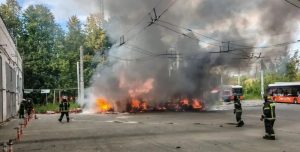 Электробус загорелся в Нижнем Новгороде